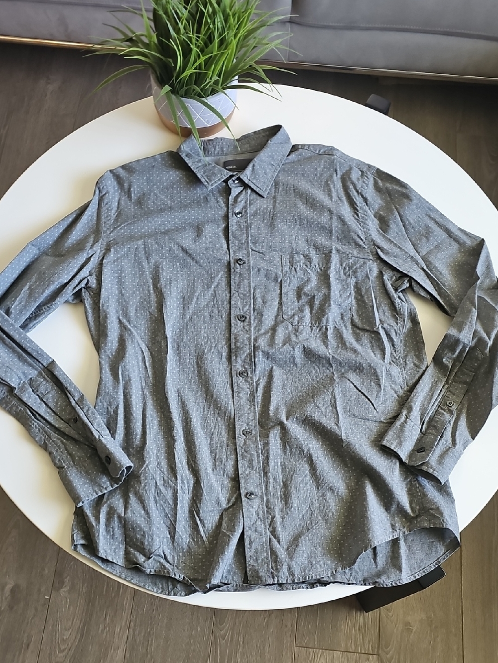 Vince Men's Gray Button-Down Shirt with Micro Dot Print